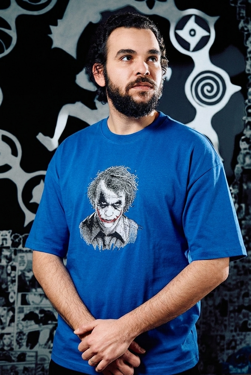 Batman Embroidered T-Shirt – Joker (Premium Edition) – Light Blue