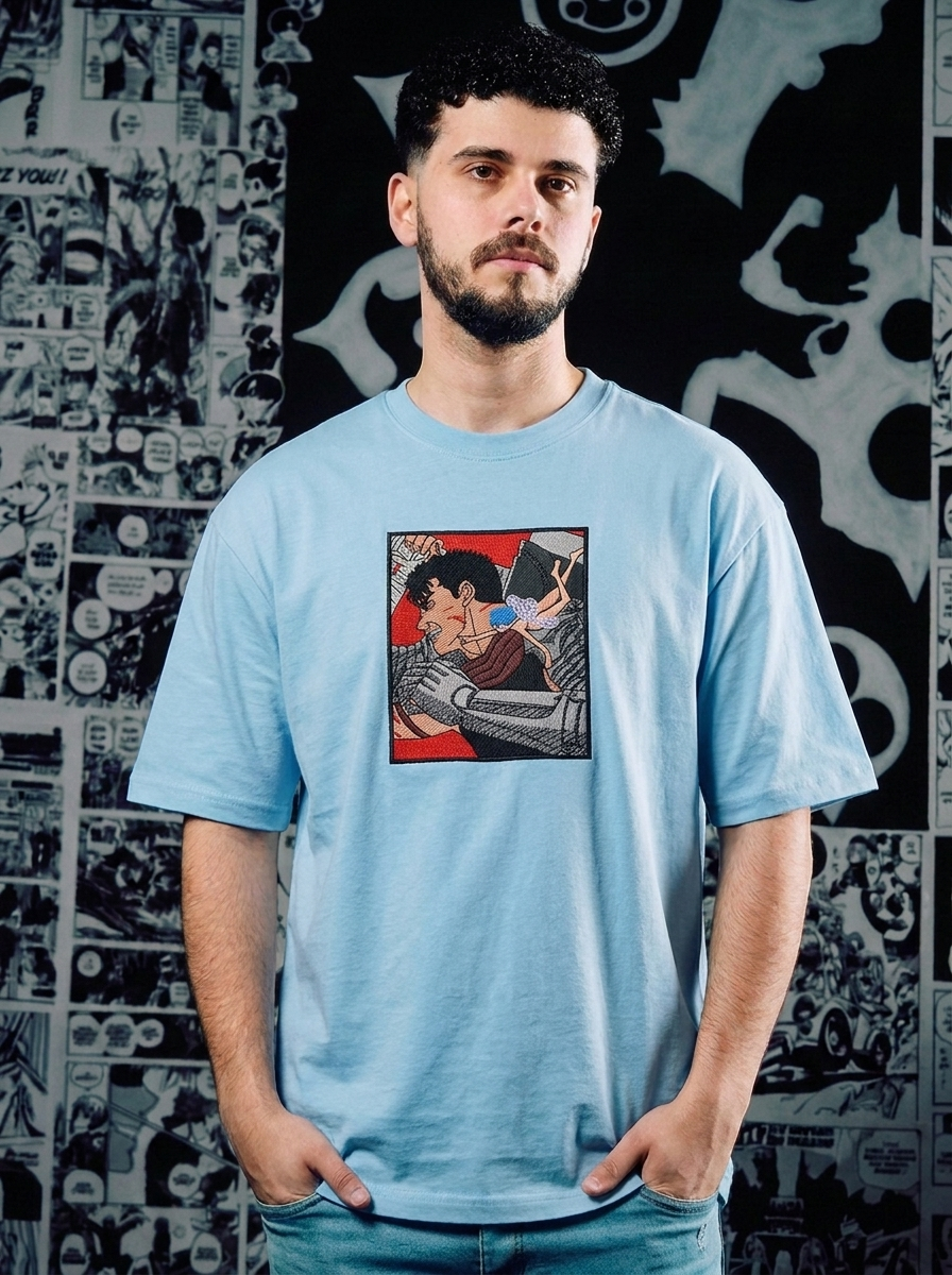 Berserk Embroidered T-Shirt – Hawk of Light – Light Blue