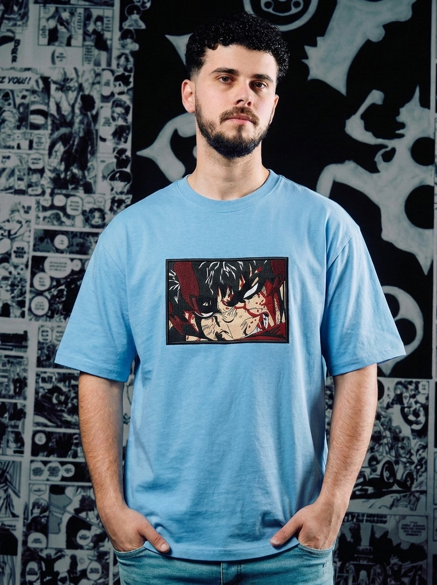 Berserk Embroidered T-Shirt – Struggler's Mark – Light Blue