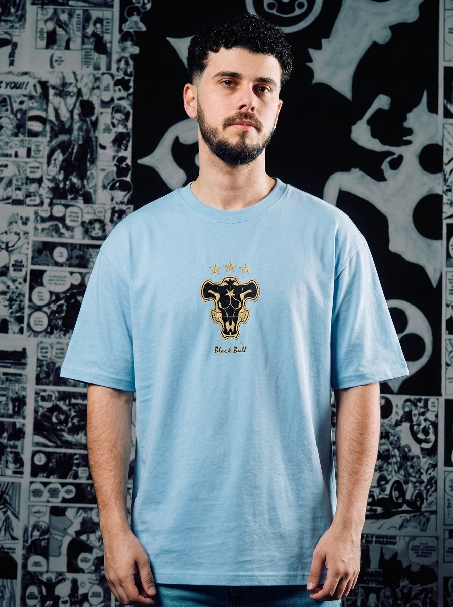 Black Clover Embroidered T-Shirt – Black Bulls Squad – Light Blue