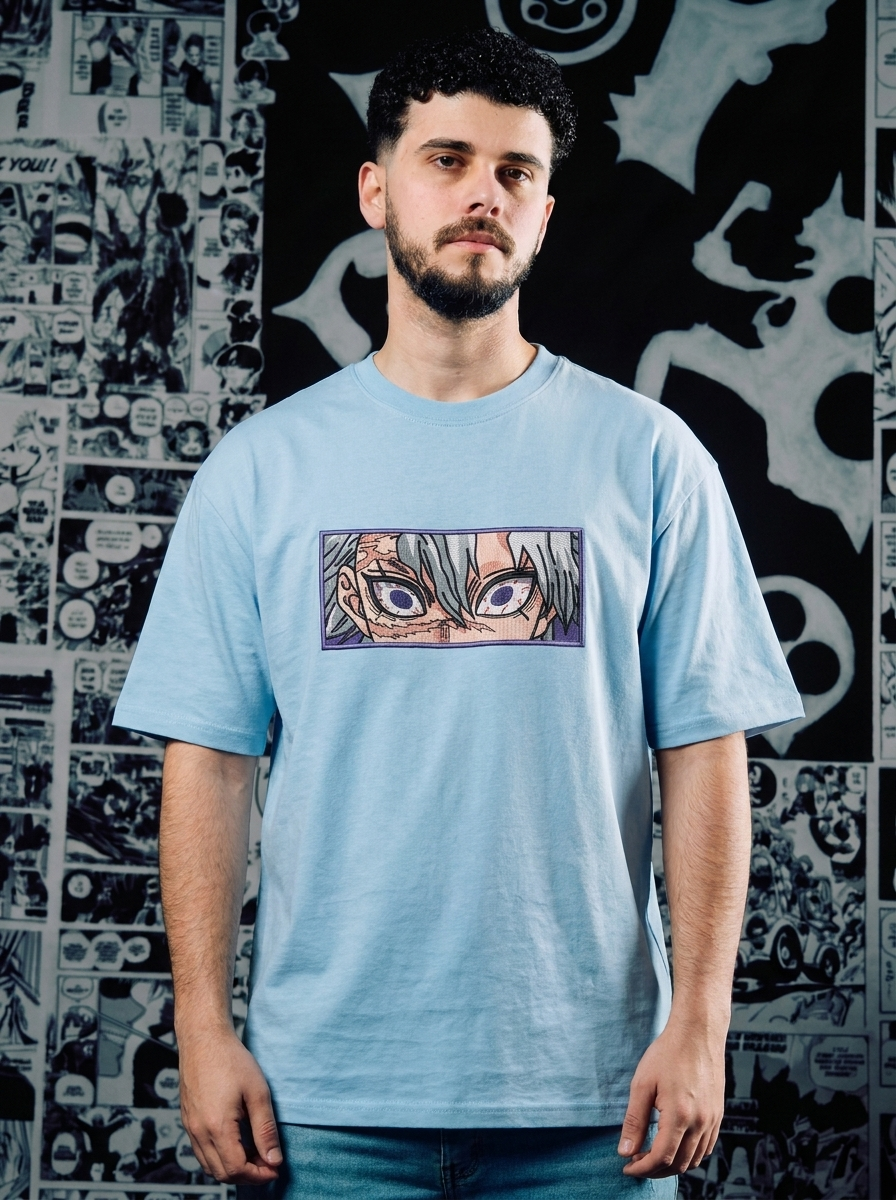 Demon Slayer Embroidered T-Shirt – Corps – Light Blue