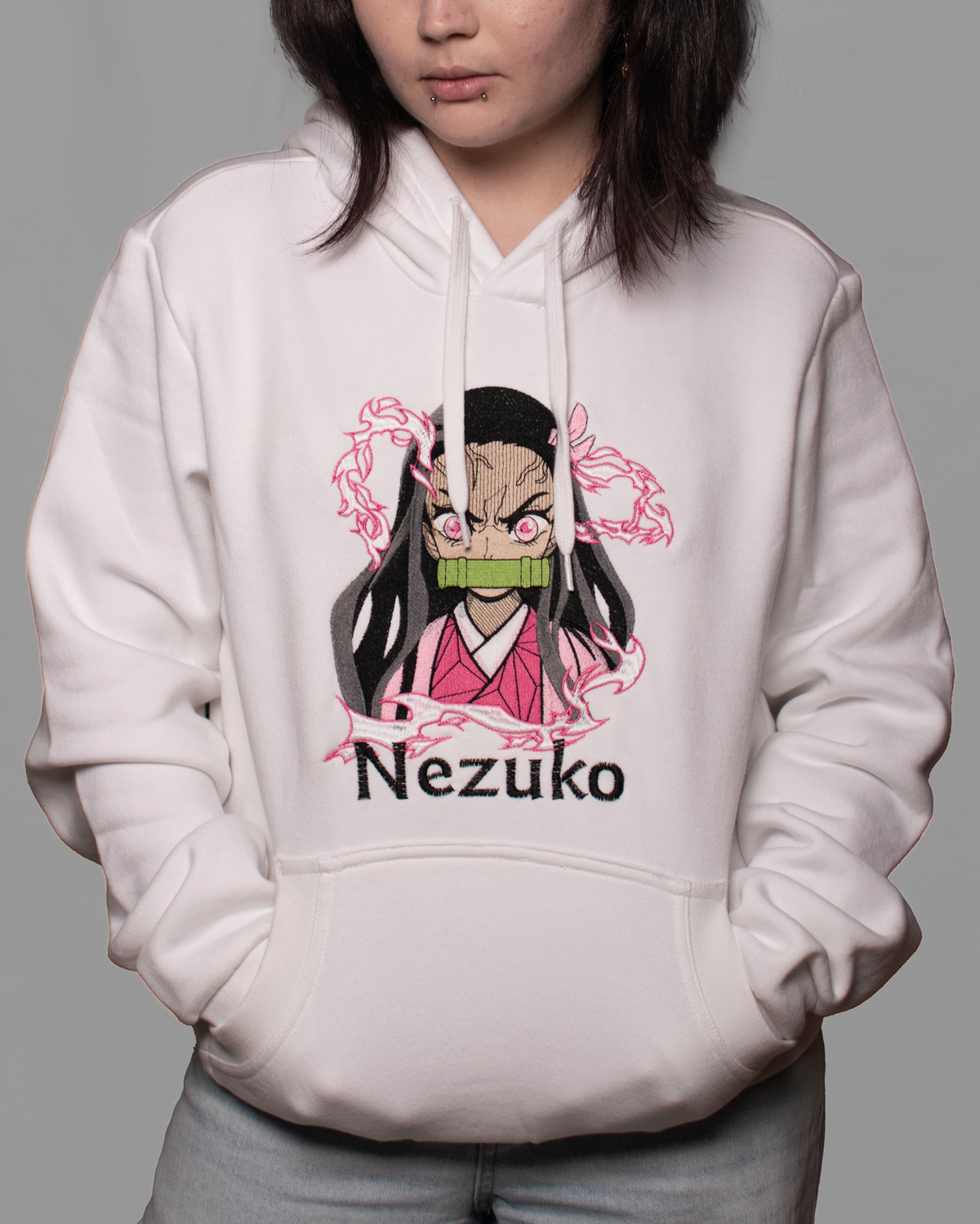 Demon Slayer Embroidered Hoodie – Nezuko & Tanjiro