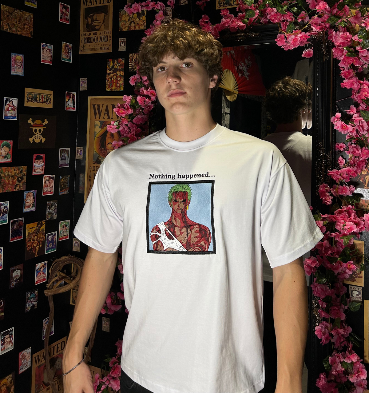 One Piece Embroidered T-Shirt – Zoro “Nothing Happened”