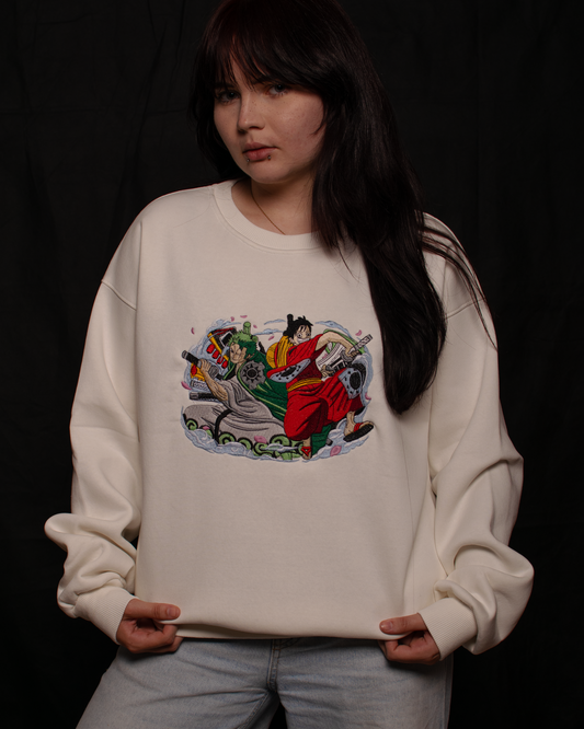 One Piece Embroidered Sweatshirt – Zoro & Luffy