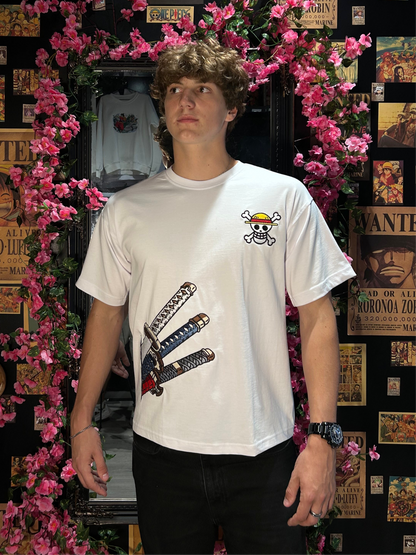 One Piece Embroidered T-Shirt – Straw Hat & Three Swords
