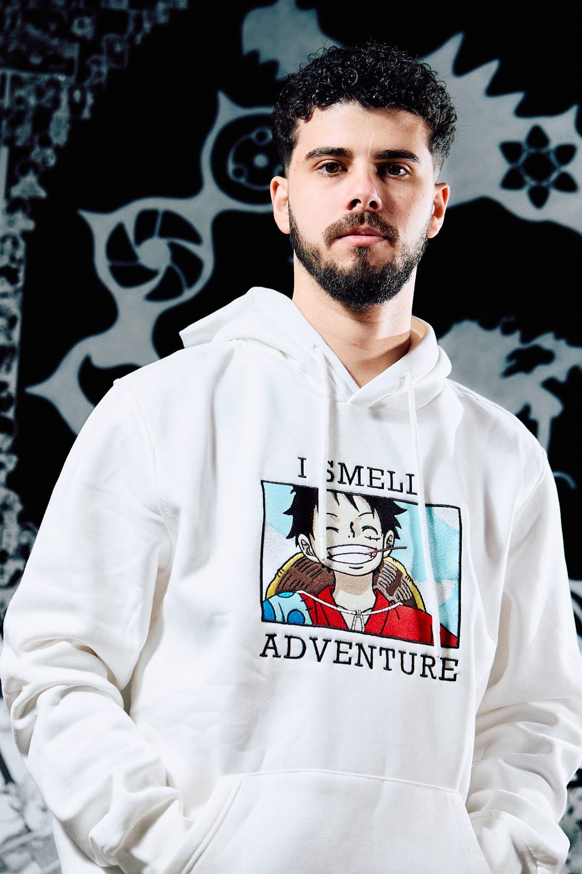 One Piece Embroidered Hoodie – Luffy ’I Smell Adventure’