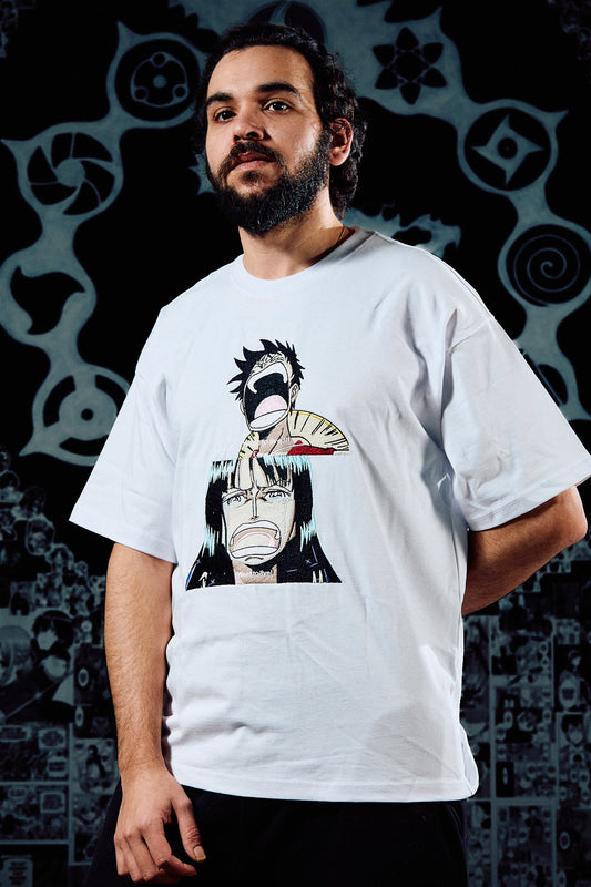 One Piece Embroidered T-Shirt – Luffy (Premium Edition) – White