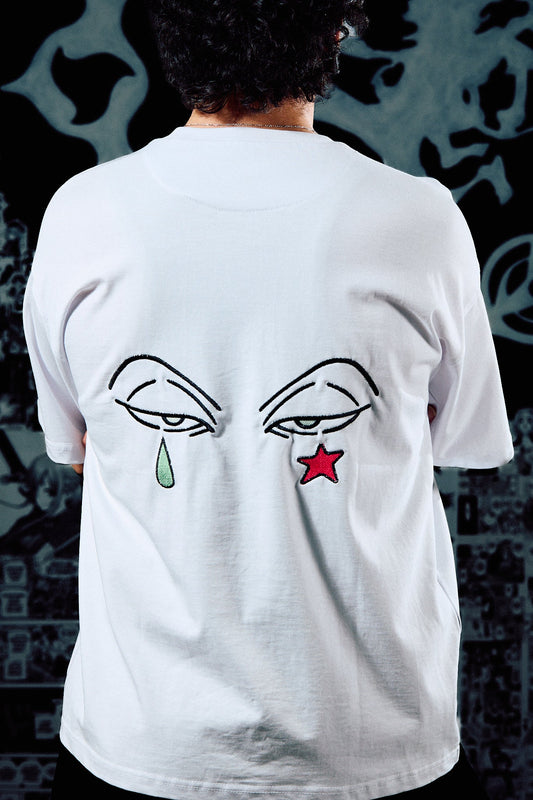 Anime Originals Embroidered T-Shirt – Tear & Star Back Print – White