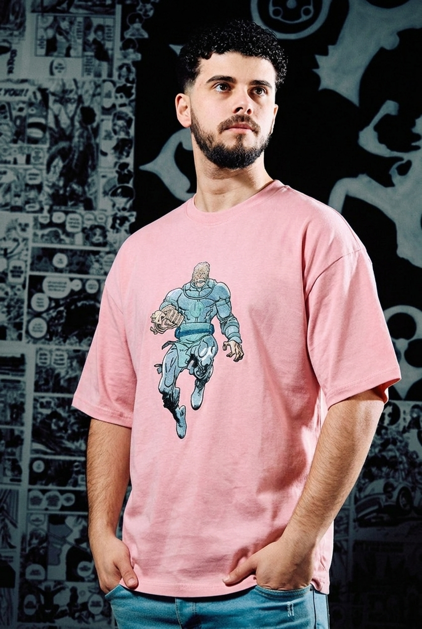 One Punch Man Embroidered T-Shirt – Garou Monster – Light Pink