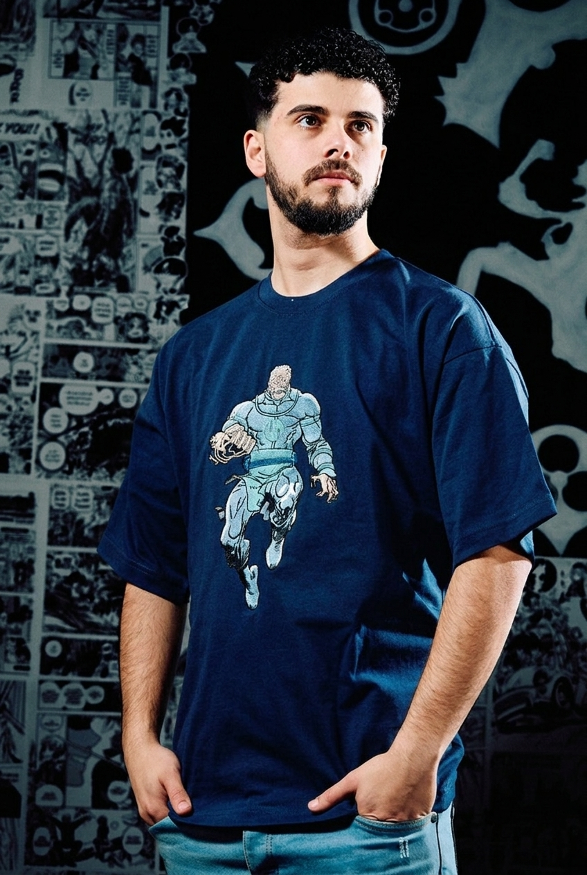 One Punch Man Embroidered T-Shirt – Garou Monster – Navy