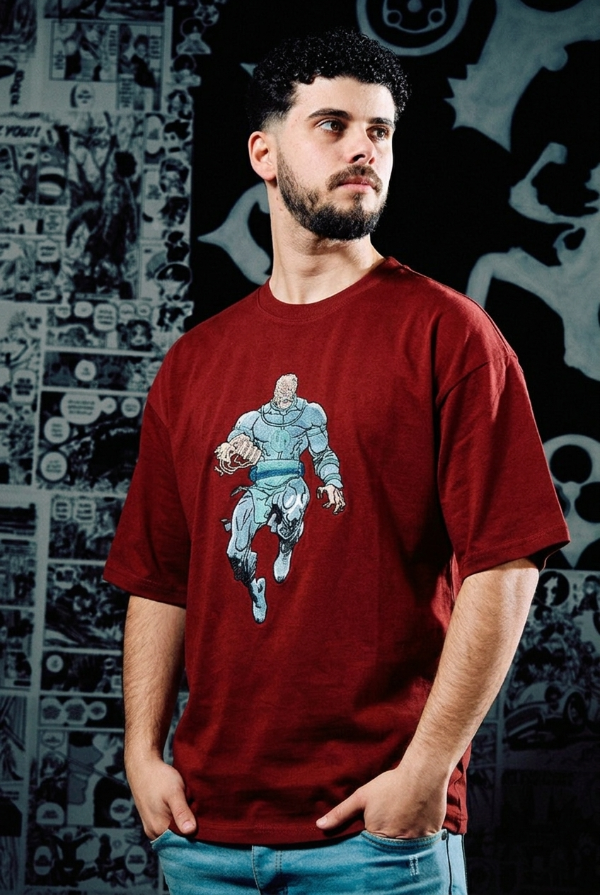 One Punch Man Embroidered T-Shirt – Garou Monster – Dark Red