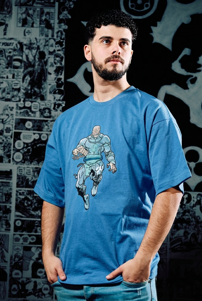 One Punch Man Embroidered T-Shirt – Garou Monster – Light Blue