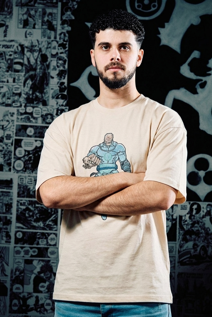 One Punch Man Embroidered T-Shirt – Garou Monster – Beige
