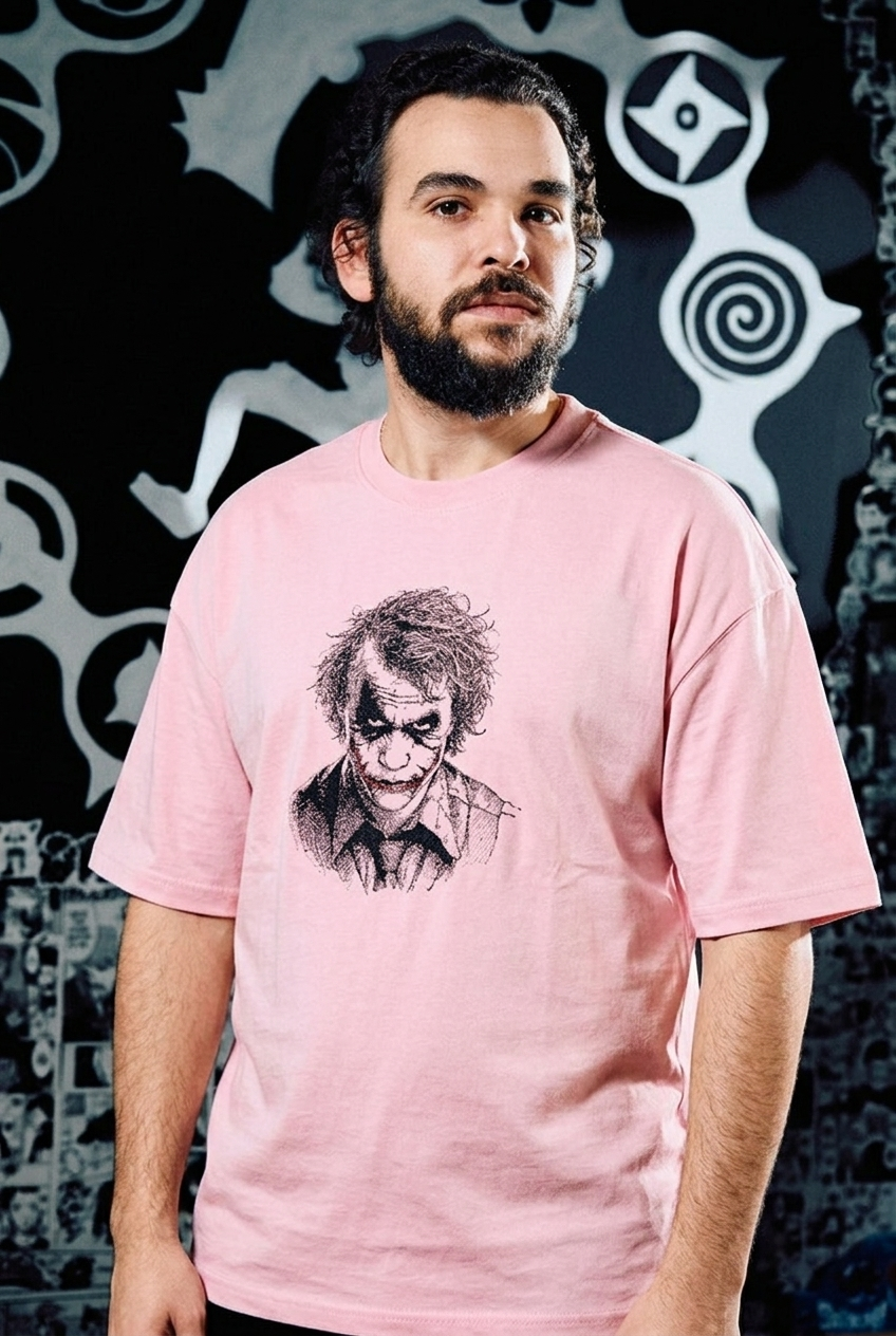 Batman Embroidered T-Shirt – Joker (Premium Edition) – Light Pink