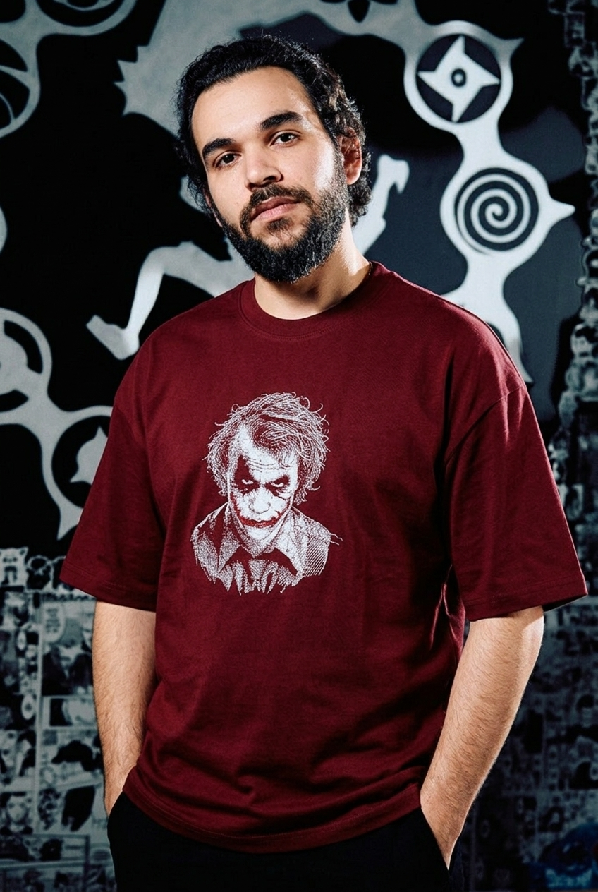 Batman Embroidered T-Shirt – Joker (Premium Edition) – Dark Red