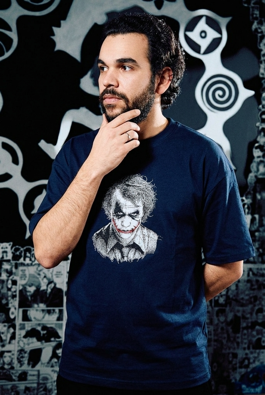 Batman Embroidered T-Shirt – Joker (Premium Edition) – Navy