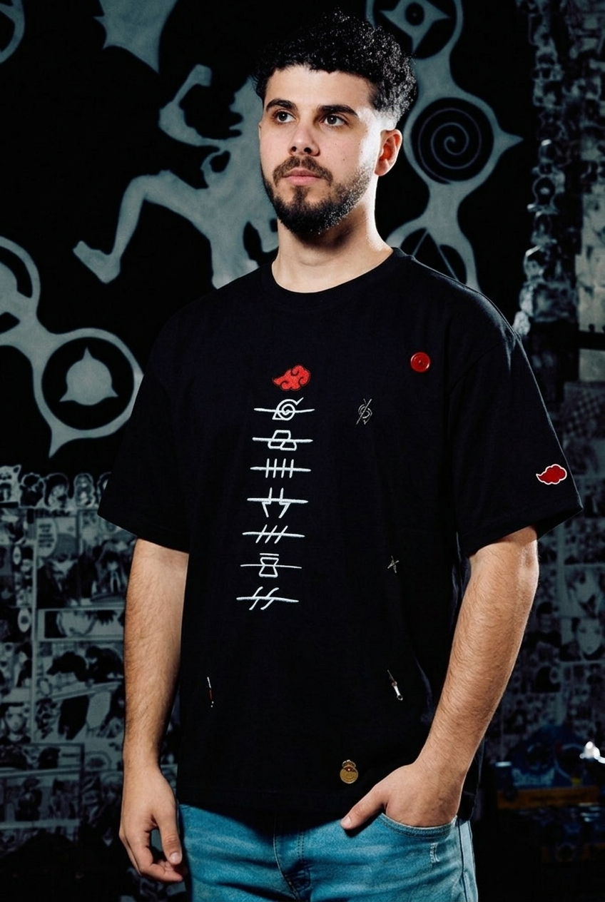 Naruto Embroidered T-Shirt – Akatsuki Edition – Black