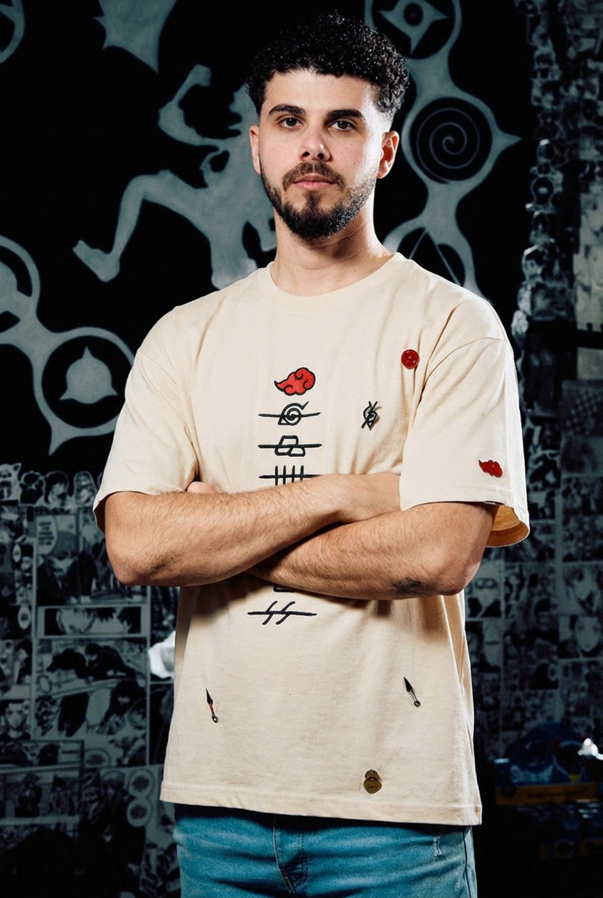 Naruto Embroidered T-Shirt – Akatsuki Members Edition – Beige