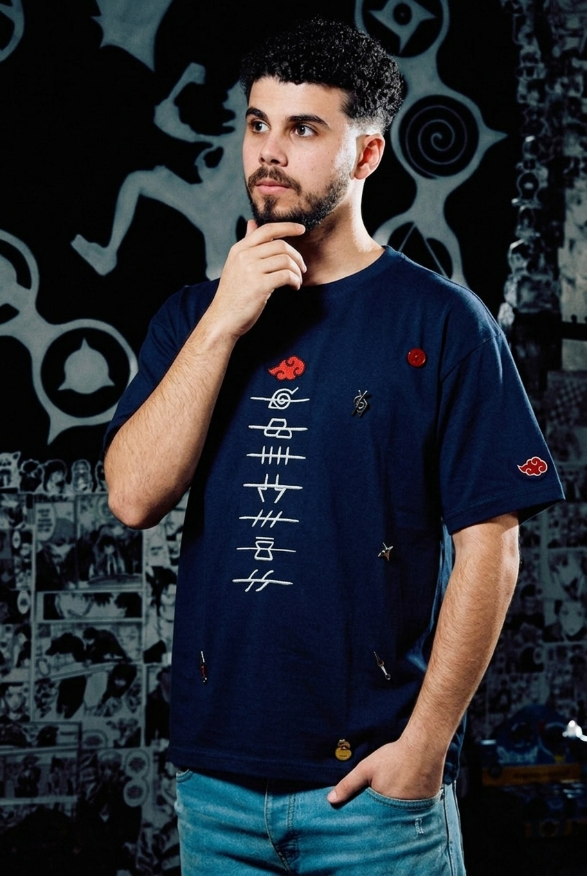 Naruto Embroidered T-Shirt – Akatsuki Edition – Navy