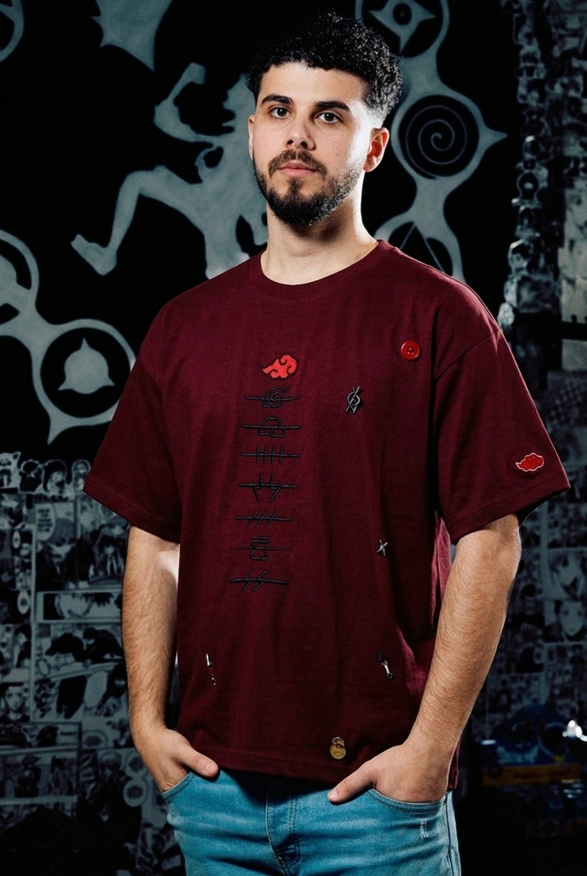 Naruto Embroidered T-Shirt – Akatsuki Edition – Dark Red
