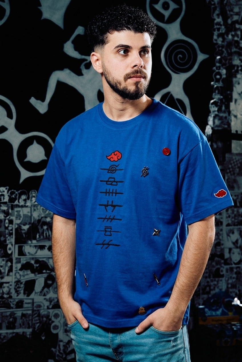 Naruto Embroidered T-Shirt – Akatsuki Edition – Light Blue