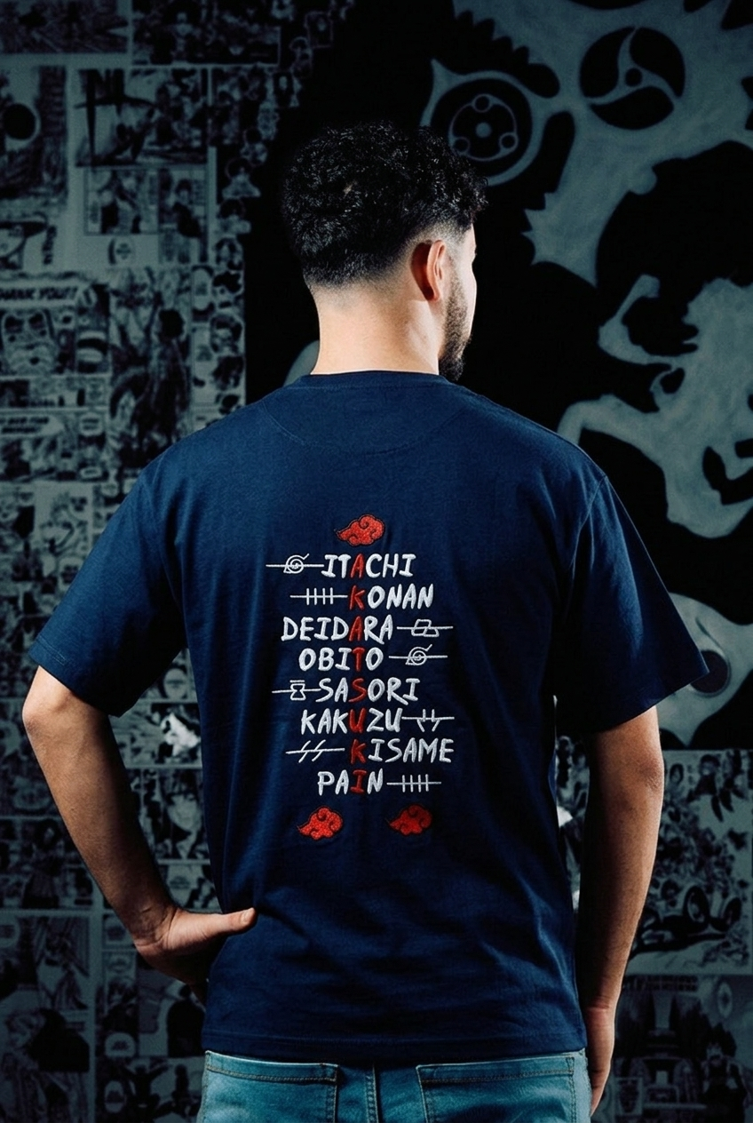 Naruto Embroidered T-Shirt – Akatsuki Members Edition – Navy