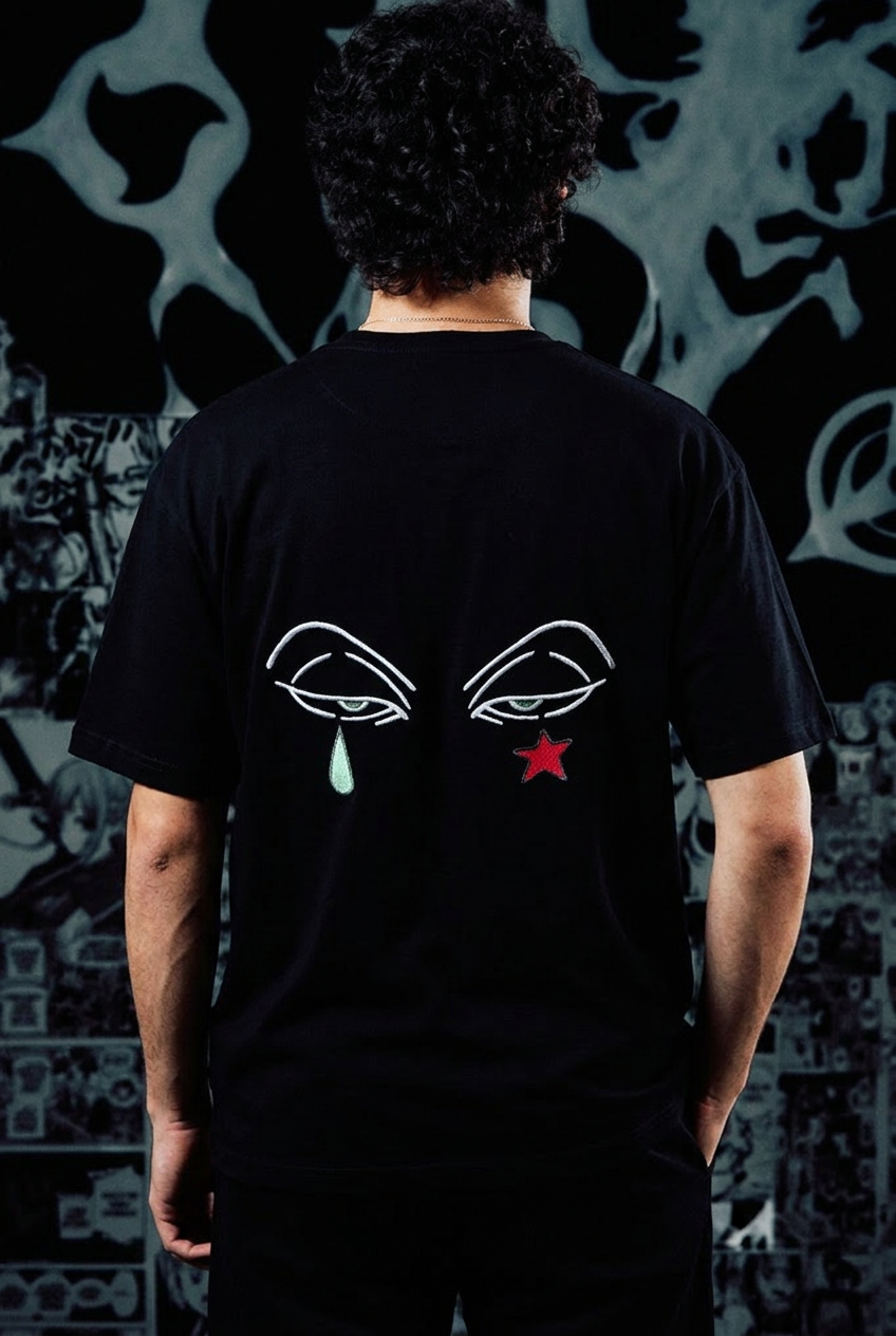 Anime Originals Embroidered T-Shirt – Tear & Star Back Print – Black