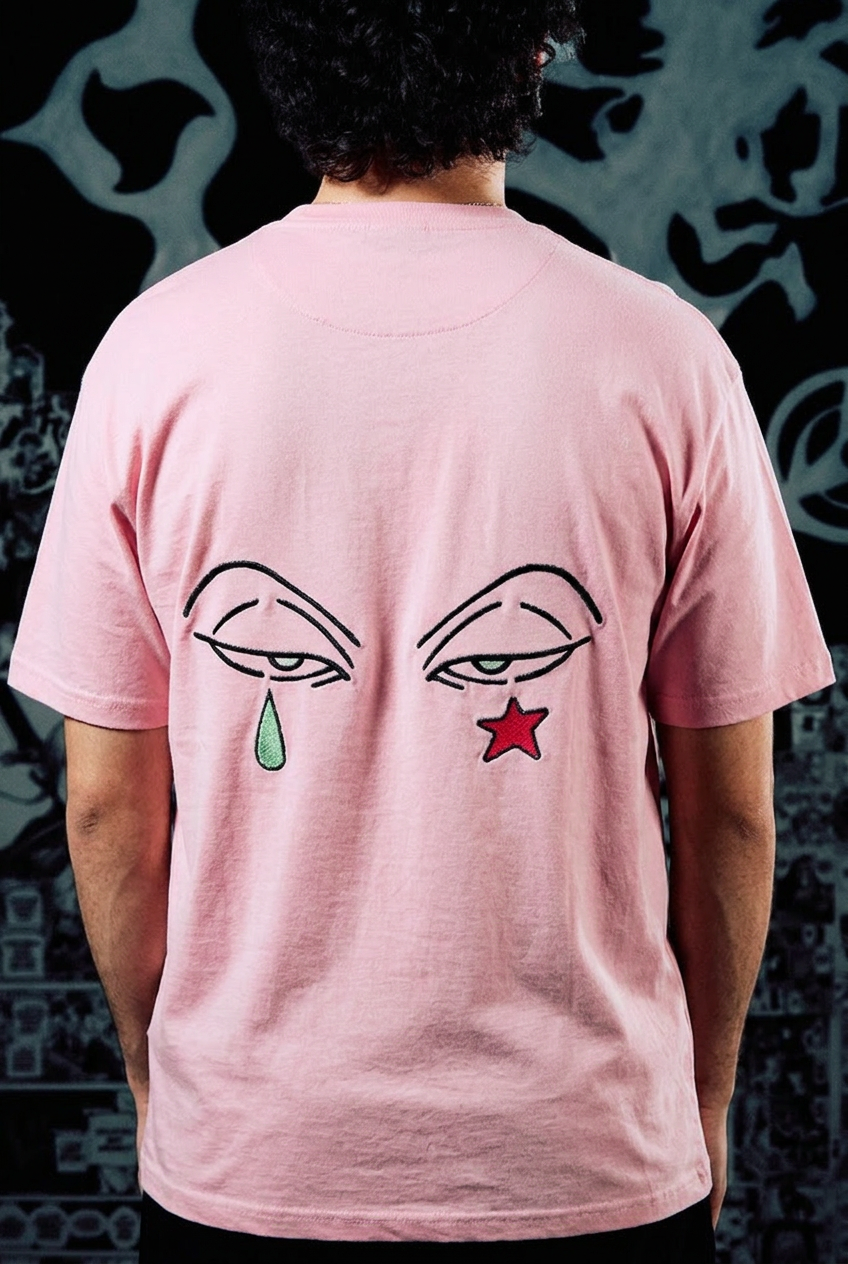 Anime Originals Embroidered T-Shirt – Tear & Star Back Print – Light Pink