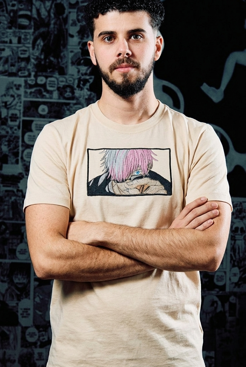 Jujutsu Kaisen Embroidered T-Shirt – Gojo Satoru Limitless – Beige