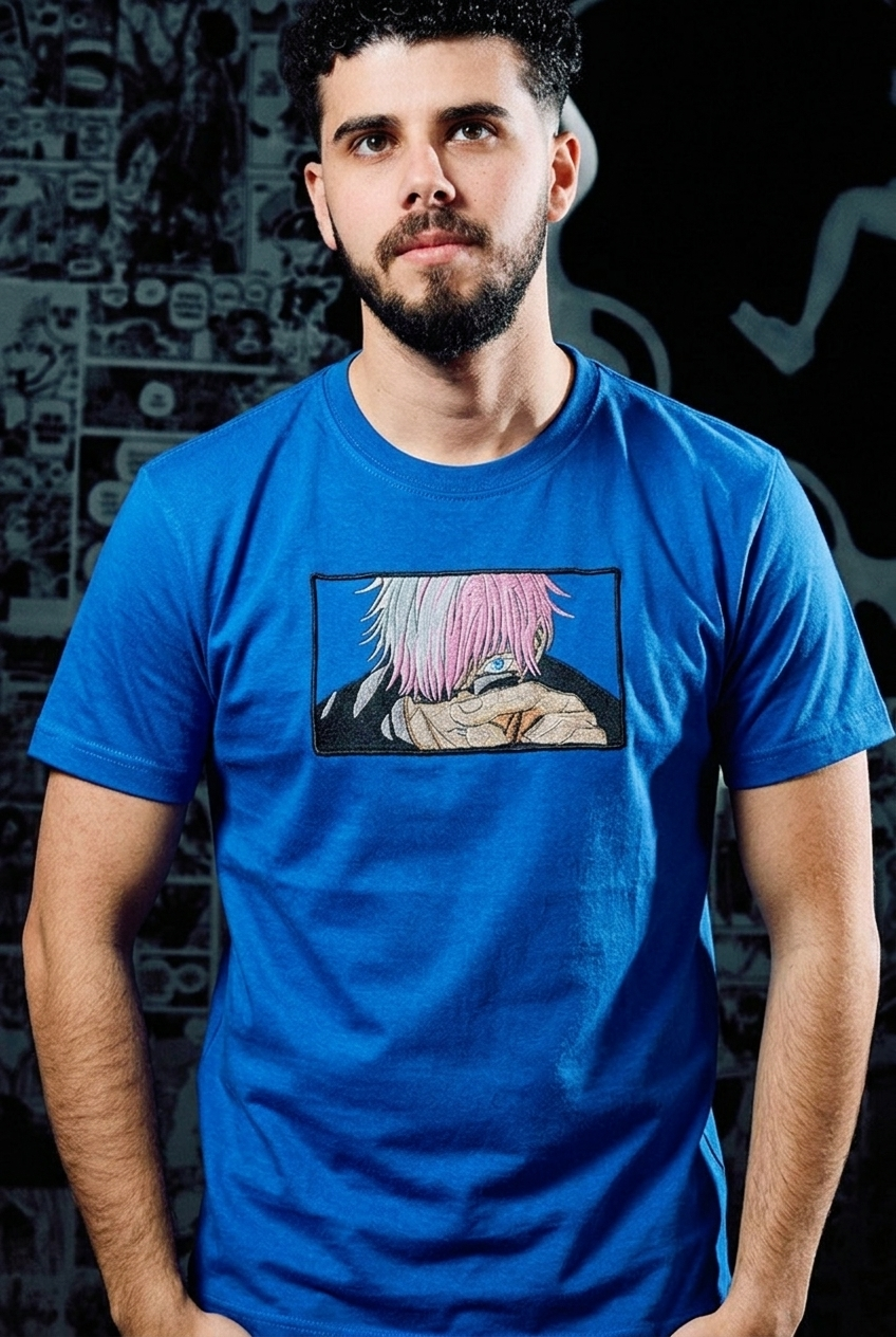 Jujutsu Kaisen Embroidered T-Shirt – Gojo Satoru Limitless – Light Blue