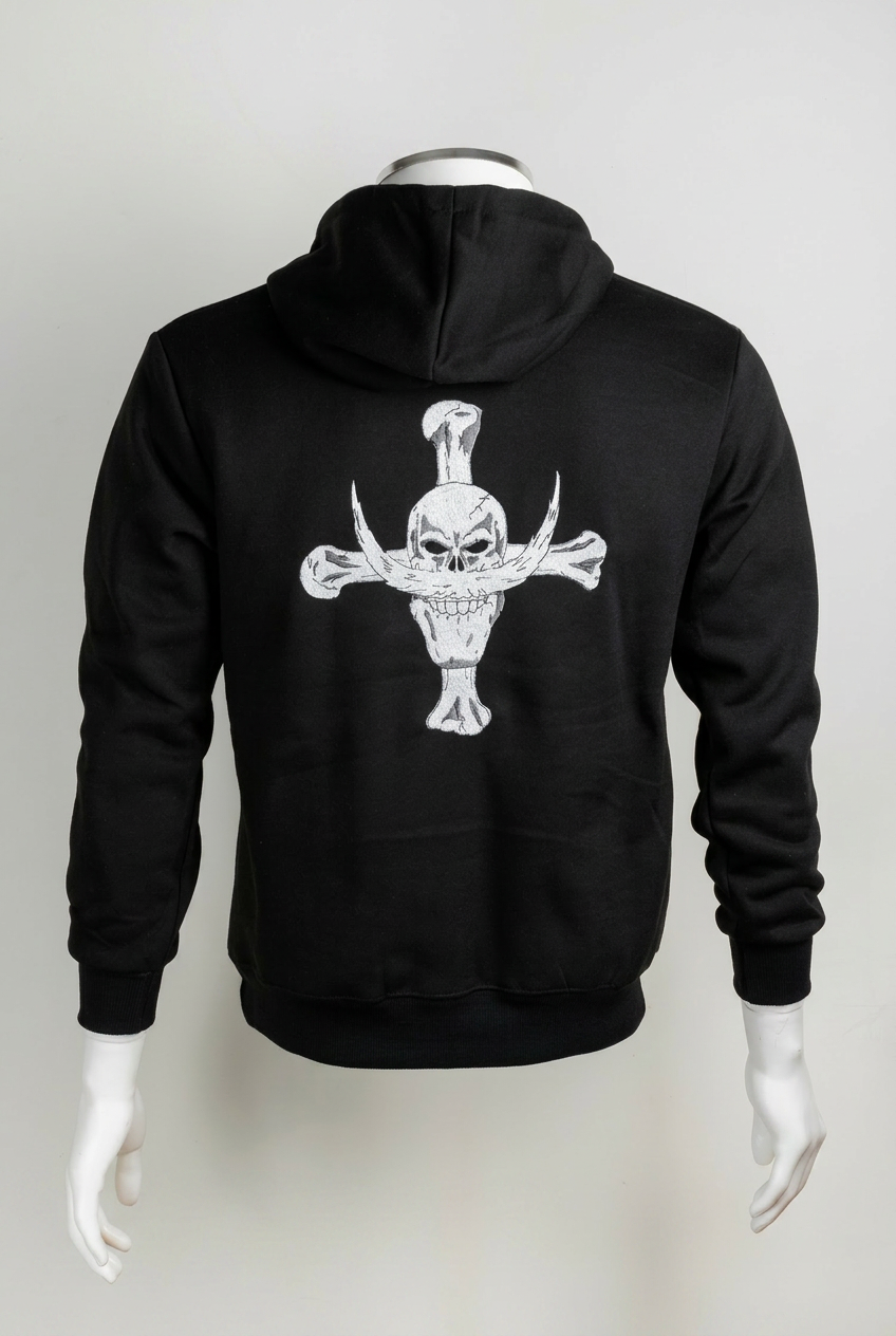One Piece Embroidered Hoodie – Whitebeard Jolly Roger – Black