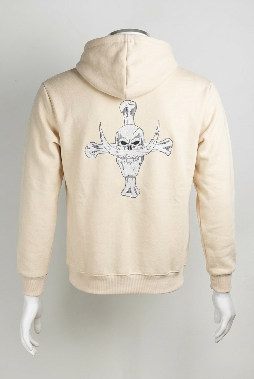 One Piece Embroidered Sweatshirt – Zoro Skull & Three Swords – Light Pink