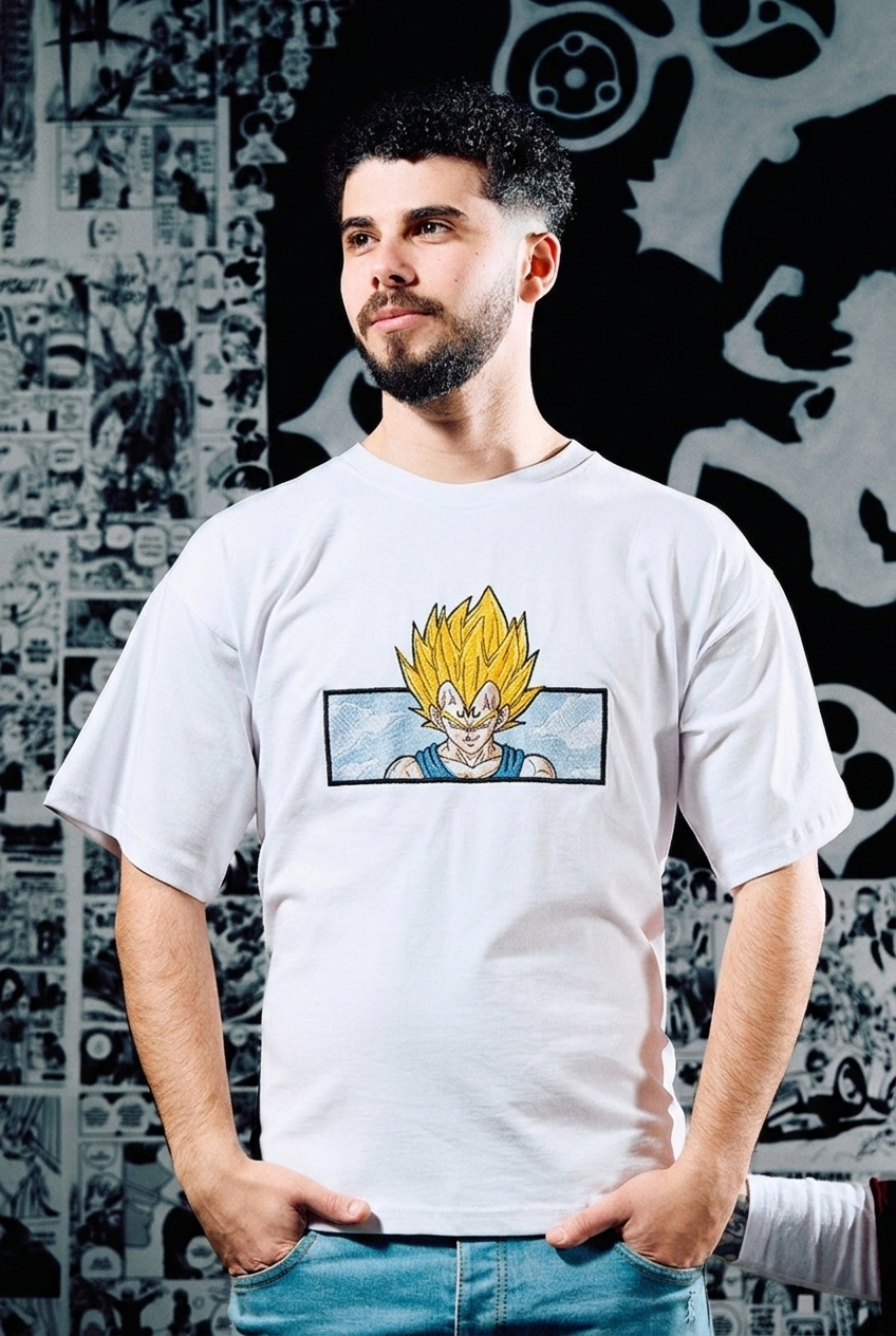 Dragon Ball Embroidered T-Shirt – Vegeta – White