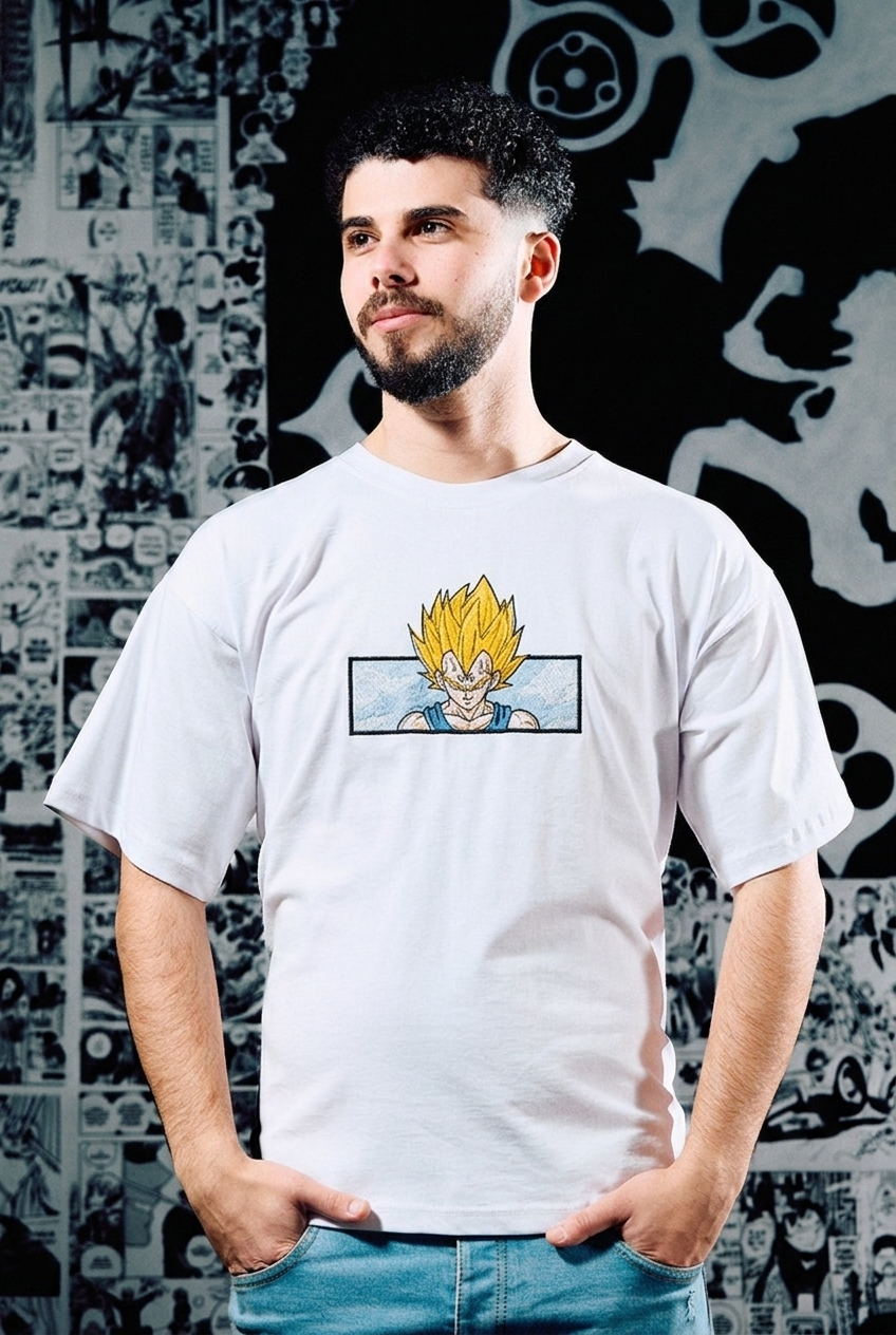 Dragon Ball Embroidered T-Shirt – Majin Vegeta Minimal – Light Blue