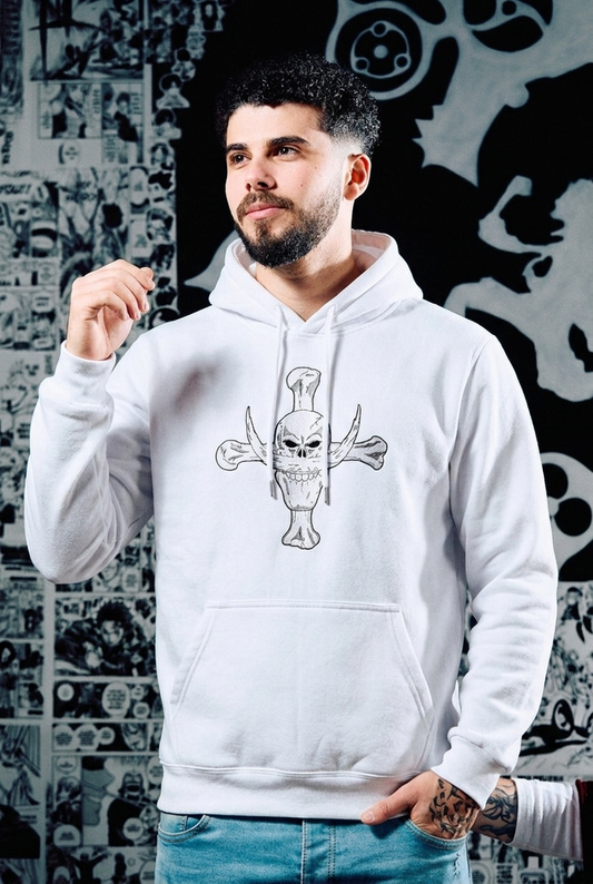 One Piece Embroidered Hoodie – Whitebeard Jolly Roger – White