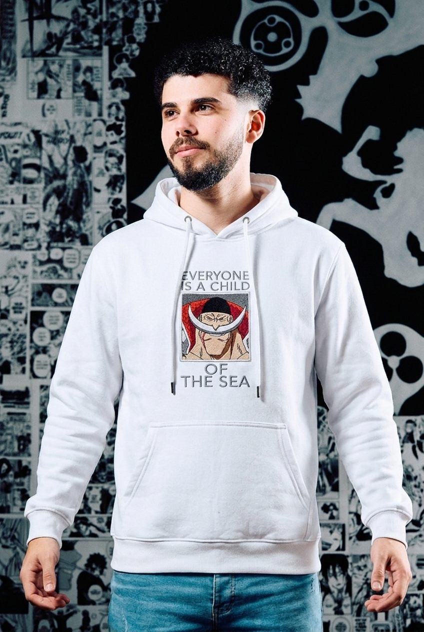 One Piece Embroidered Hoodie – The Sea Era – White