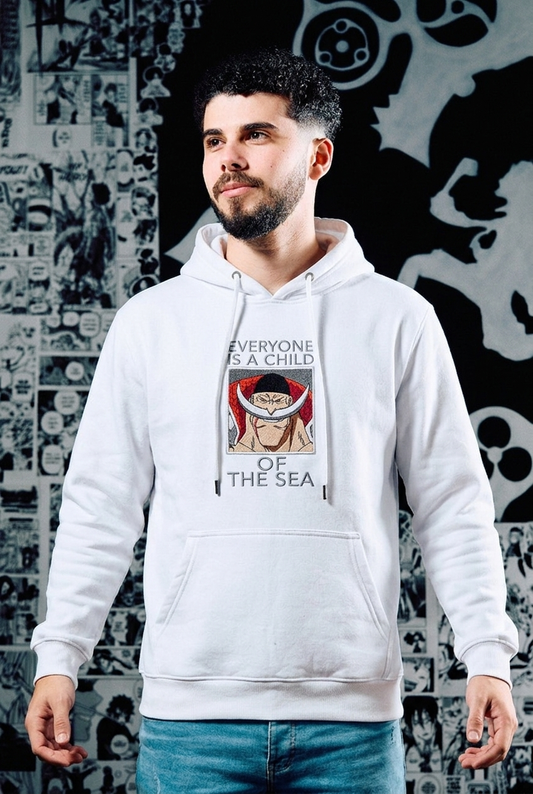 One Piece Embroidered Hoodie – The Sea Era – White