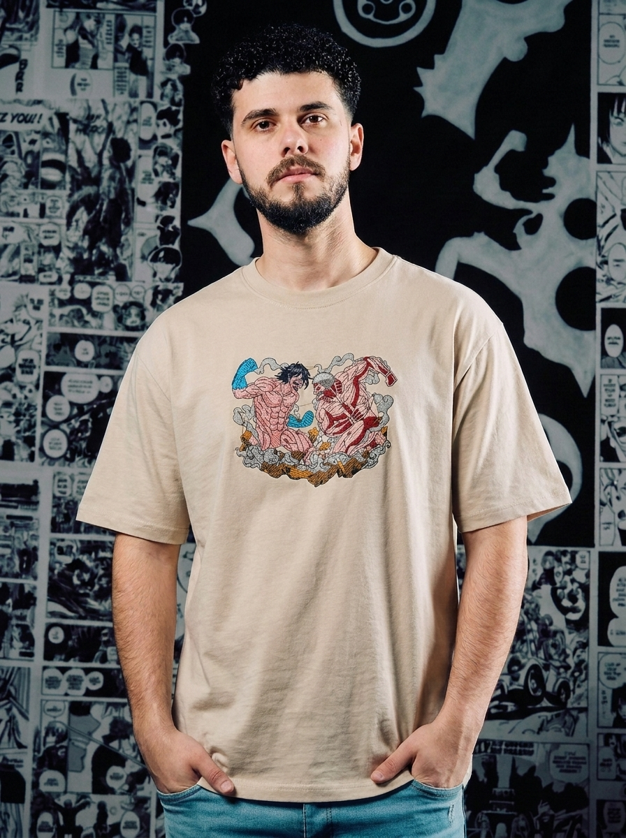 Baki Embroidered T-Shirt – Underground Fighter – Beige