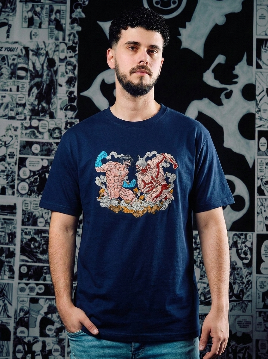 Baki Embroidered T-Shirt – Underground Fighter – Navy