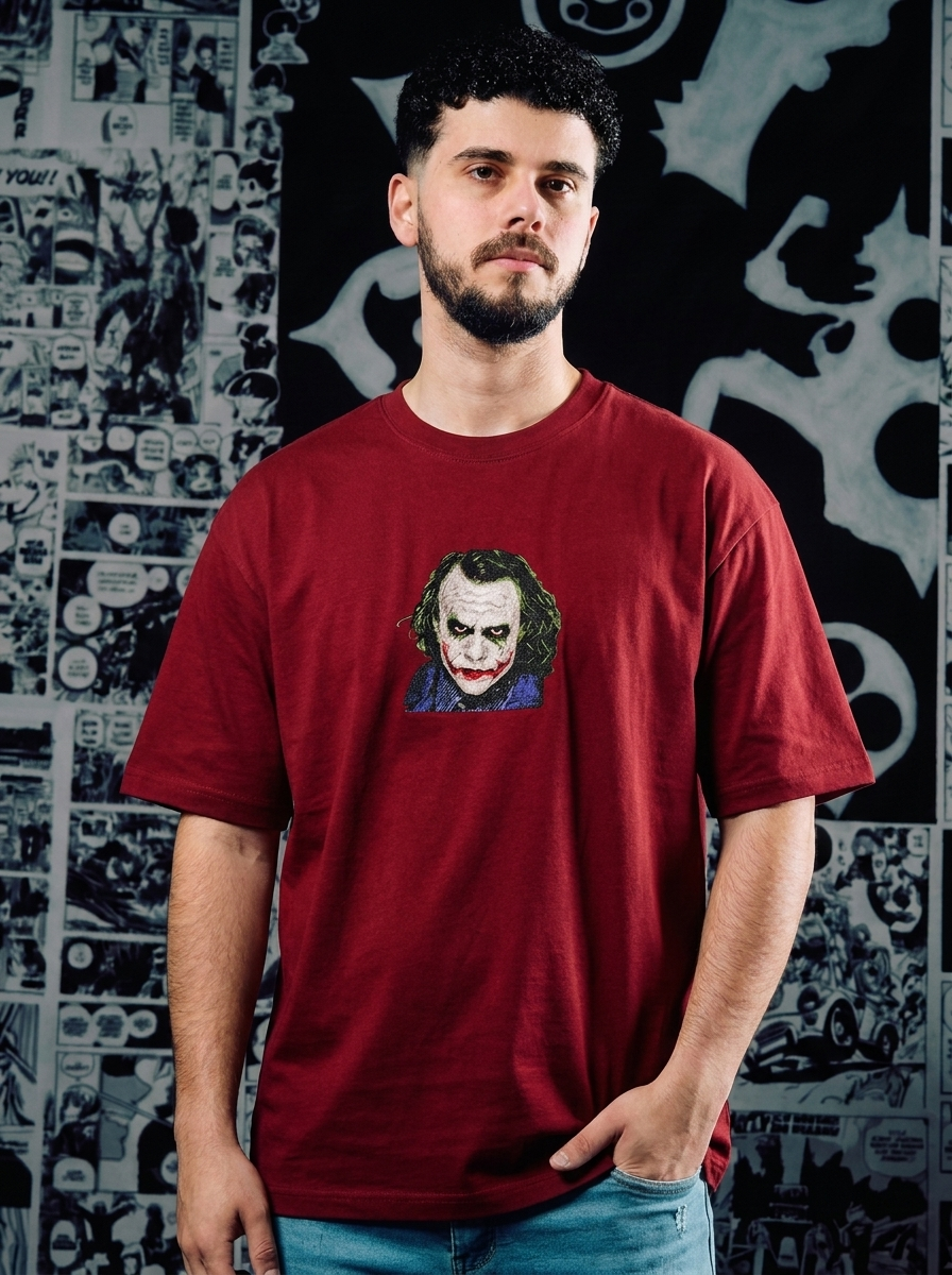 Batman Embroidered T-Shirt – The Dark Knight Rises – Dark Red