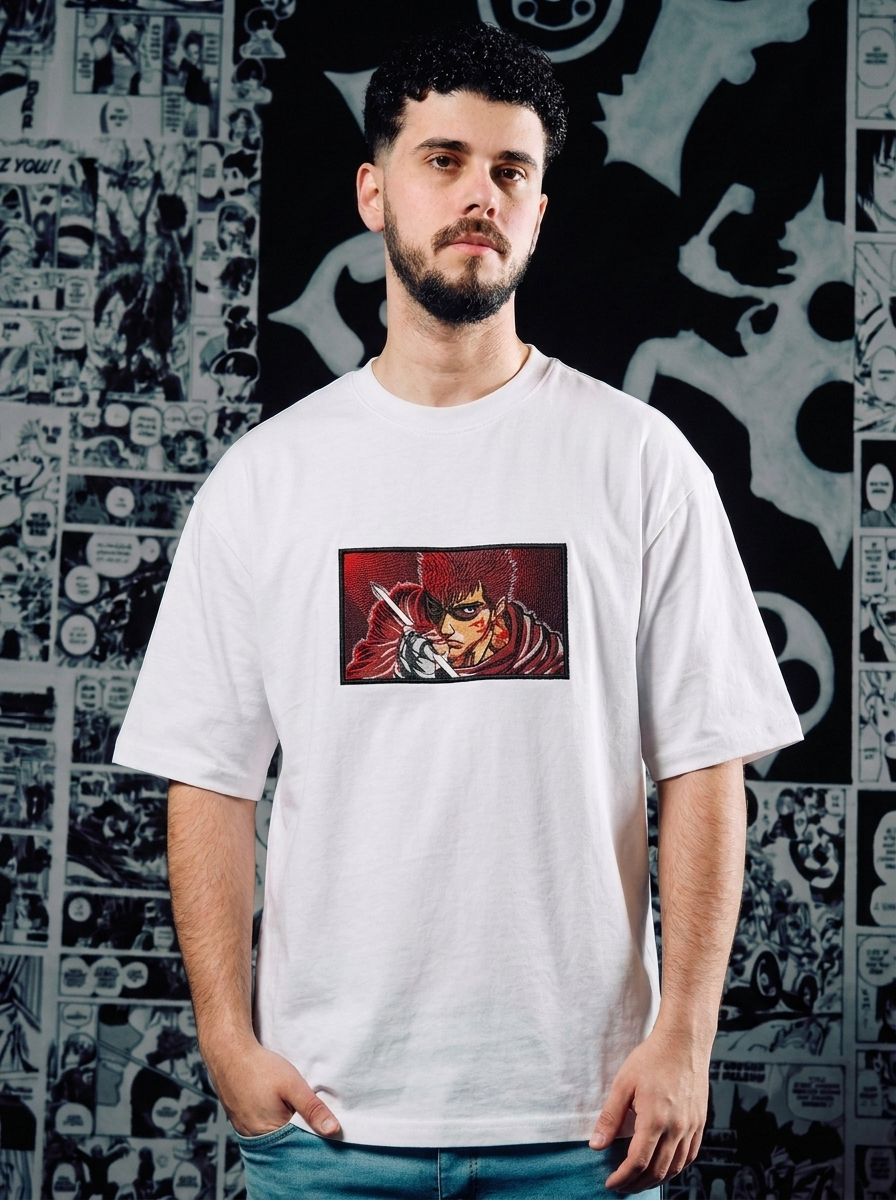Berserk Embroidered T-Shirt – Eclipse Survivor – White