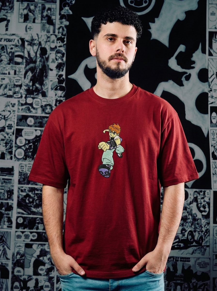 Ben 10 Embroidered T-Shirt – Omnitrix Hero – Dark Red