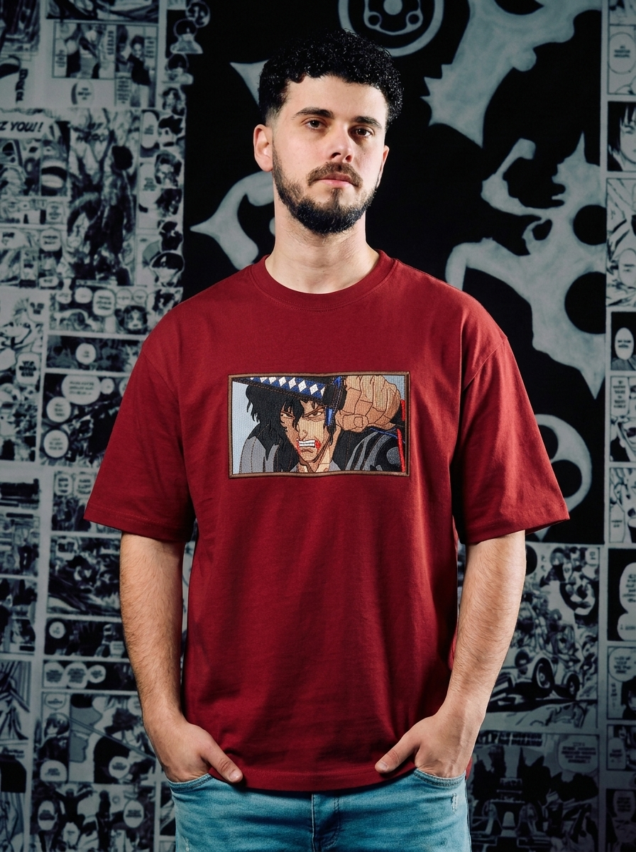 Berserk Embroidered T-Shirt – Black Swordsman – Dark Red