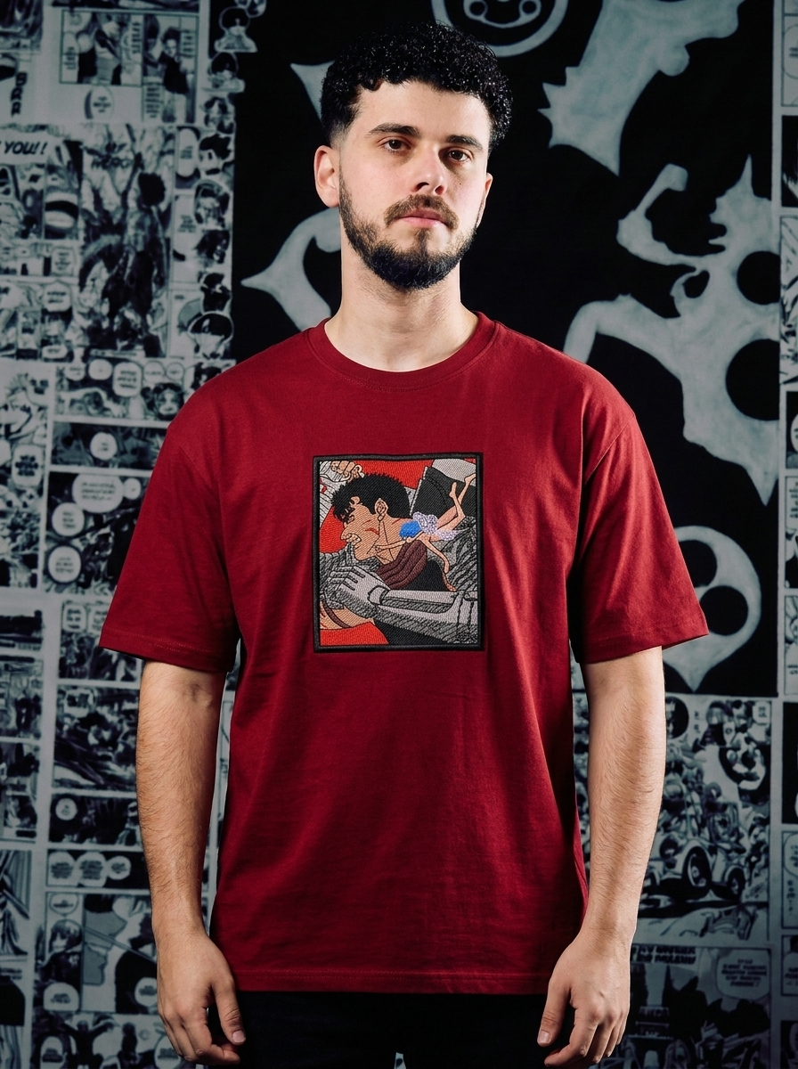 Berserk Embroidered T-Shirt – Hawk of Light – Dark Red