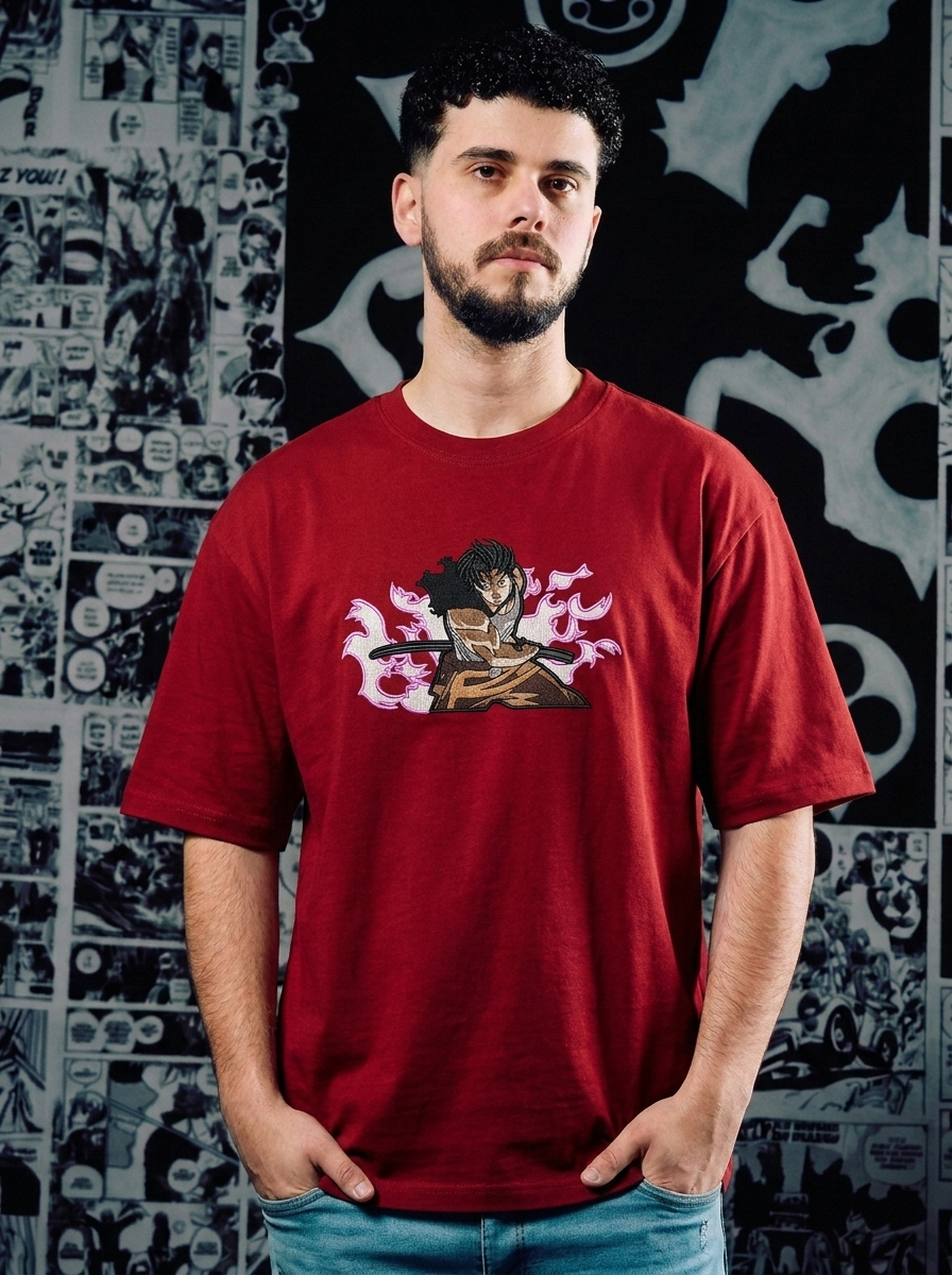 Black Clover Embroidered T-Shirt – Devil Union Knight – Dark Red