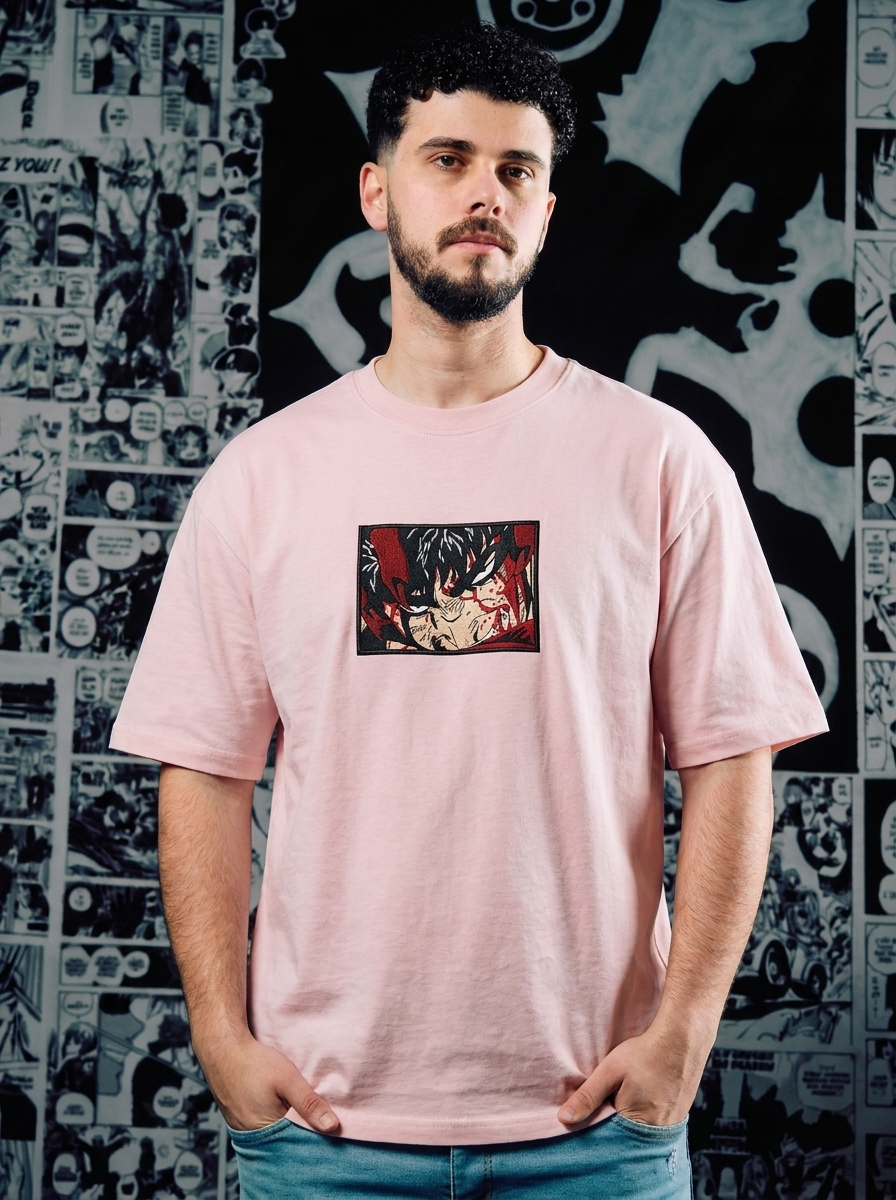 Berserk Embroidered T-Shirt – Struggler's Mark – Light Pink