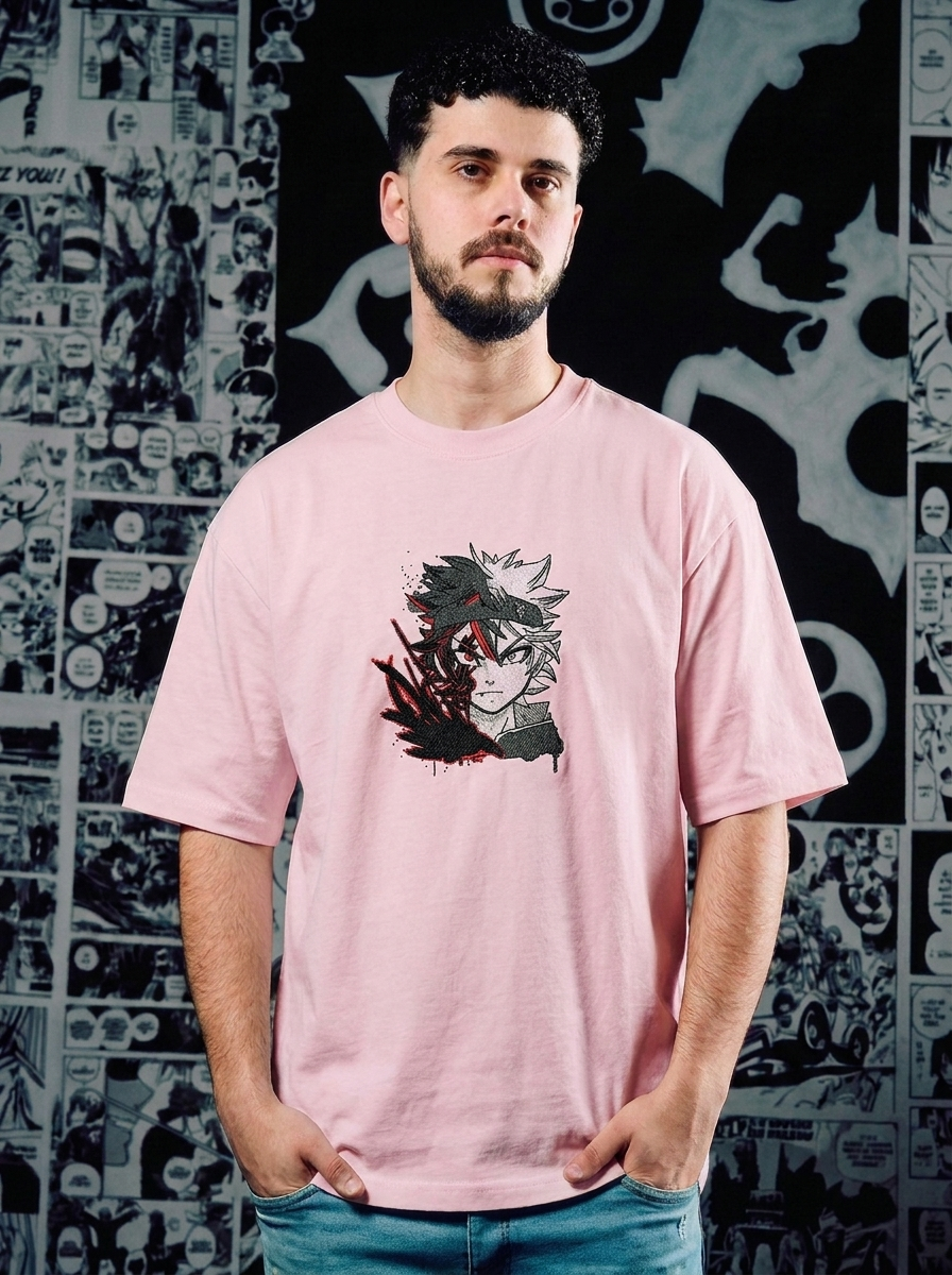 Black Clover Embroidered T-Shirt – Wind Spirit Mage – Light Pink