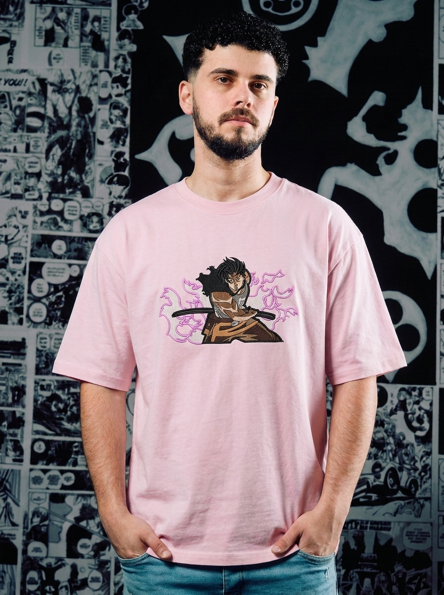 Black Clover Embroidered T-Shirt – Devil Union Knight – Light Pink