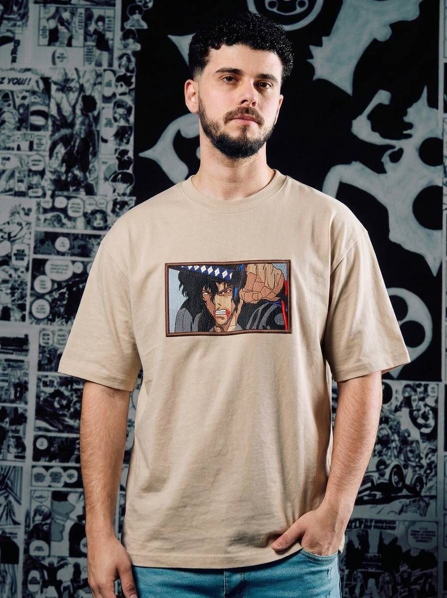 Berserk Embroidered T-Shirt – Black Swordsman – Beige