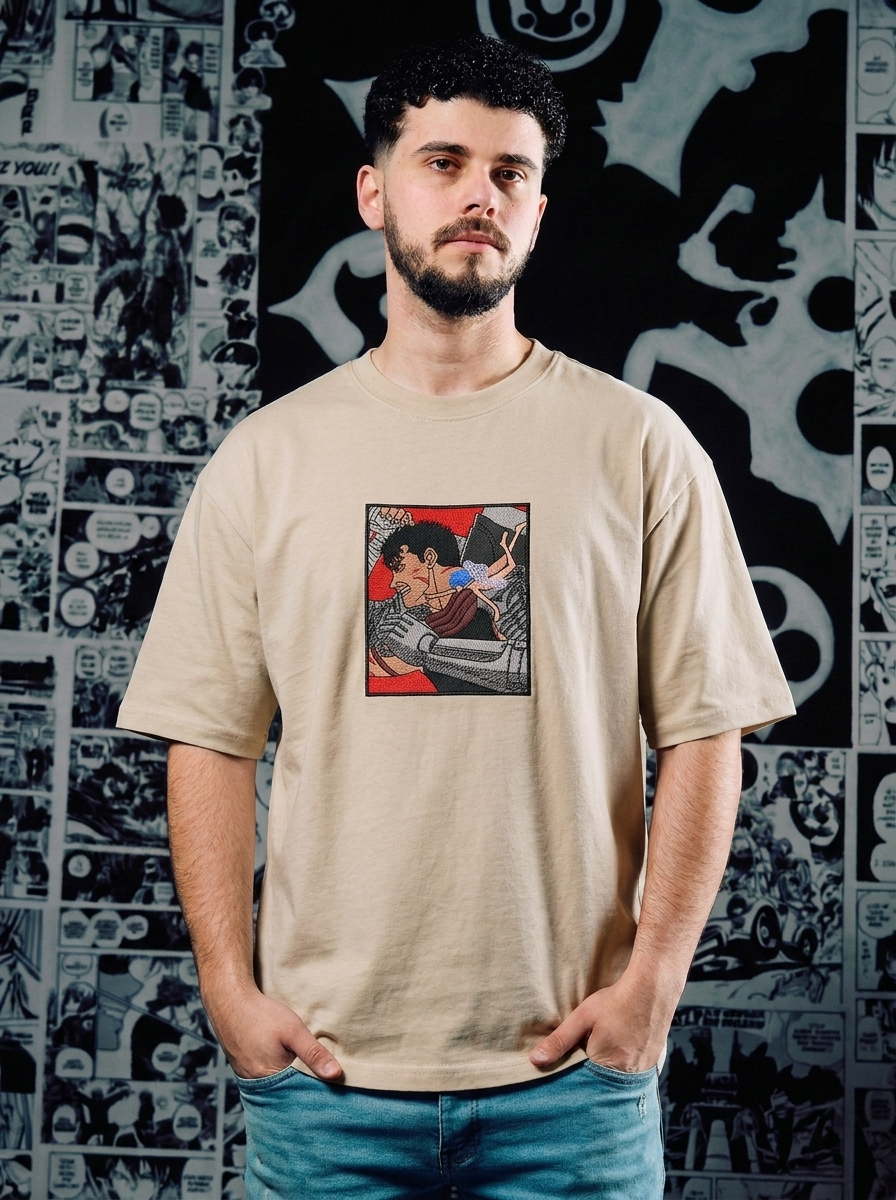 Berserk Embroidered T-Shirt – Hawk of Light – Beige